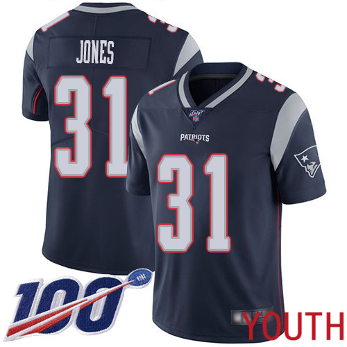 New England Patriots Football 31 100th Limited Navy Blue Youth Jonathan Jones Home NFL Jersey